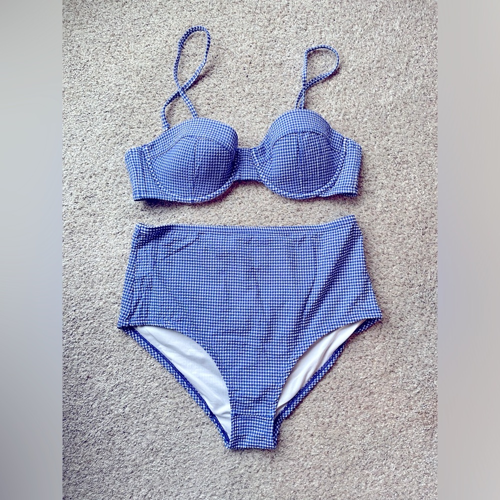 JCrew Blue Gingham Bikini Set S 34B